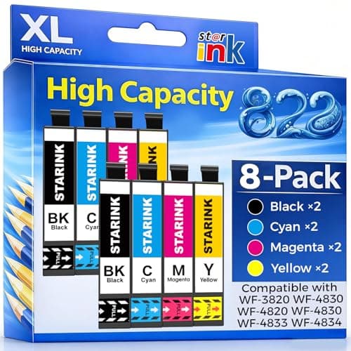 Starink Remanufactured Ink Replacement for Epson 822XL 822 Ink Cartridges Compatible with Epson Workforce Pro WF-3820 WF-3823 WF-4833 WF-4820 WF-4830 WF-4834 Printer High Yield & Latest Chip 8 Packs