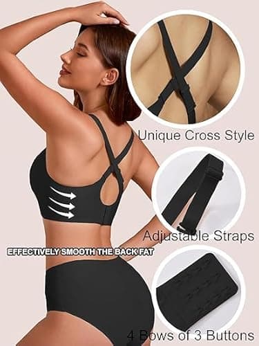 COCOMARTS Jelly Bras for Women No Underwire Push Up V Mesh Seamless Comfort Tshirt Bra Supportive Lift Bralette Everyday Bra Black Large - Thumbnail 4