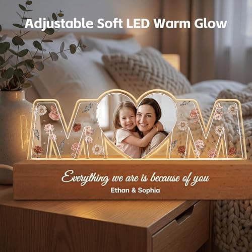 CraffBase Personalized Birth Month Flower Night Light for Mom Custom Name & Photo Acrylic LED Light, Mom's Garden Birth Flower Sign Perfect Birth Flower Gift for Mom Birthday Mother's Day - Thumbnail 2