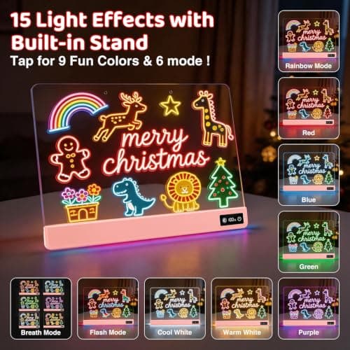 LED Drawing Board for Kids - 17" Flicker-Free Glow Doodle Drawing Pad with 11-Color Light Modes, Soft Light Dry Erase Note Board with Stand,12 Markers, Gifts for Kids (1PS-Pink) - Thumbnail 3