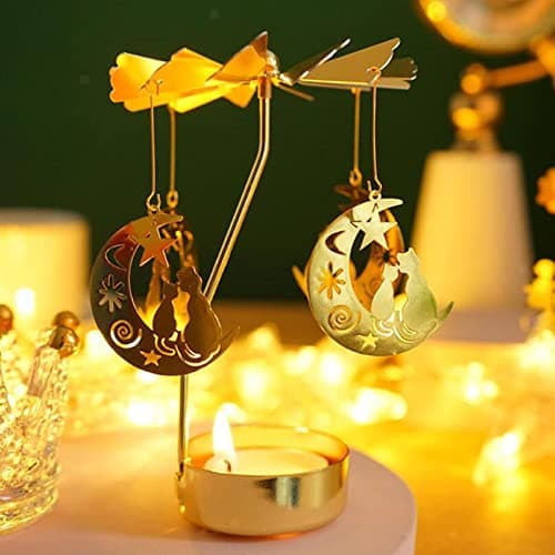 Spinning Candle Holder, Rotating Carousel Tealight Candle Holder, Unique Birthday Gift for Women, Mom, Sister, Friends, Christmas, Valentine's Day (Moon Cat) - Image 1