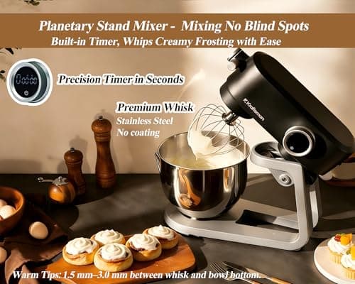 Kraftsman All Metal Stand Mixer 5.3 Quart with 4 Stainless Steel Attachments, Heavy Duty Dough Mixer with DC Motor, Lower Noise, Verstile Mixer with Power Hub, 8-Speed & Timer (Black) - Thumbnail 3