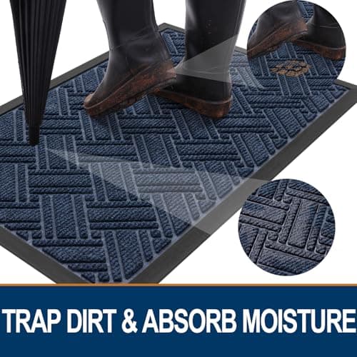 OLANLY Indoor Outdoor Mat, Sturdy Natural Rubber Floor Mat, Non Slip Low Profile Waterproof Doormat, and Stain Front Door Mats, Easy Clean Patio Entrance Mat, 48''x32'', Navy - Thumbnail 2