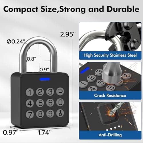 Keylesslife Fingerprint Padlock with Code,Combination Padlock Gym Locker Lock,Smart Padlock with Fingerprint Gym Lock Waterproof for Outdoor Gate Fence Shed Storage Gym Locker School - Thumbnail 5