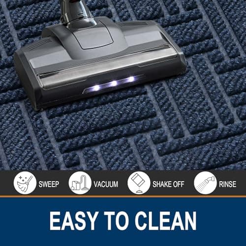 OLANLY Indoor Outdoor Mat, Sturdy Natural Rubber Floor Mat, Non Slip Low Profile Waterproof Doormat, and Stain Front Door Mats, Easy Clean Patio Entrance Mat, 48''x32'', Navy - Thumbnail 5