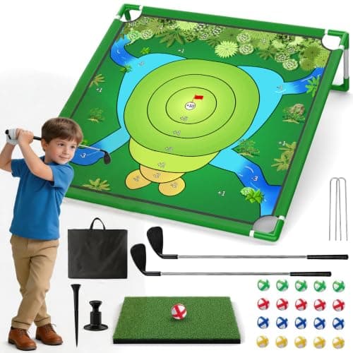 VQRZG Golf Chipping Outdoor Game, Portable Yard Practice Set, Indoor & Lawn Play for Adults and Family, Backyard, Beach, Office Party, Golf Gifts for Men (Chipping Game+2 Golf Clubs) - Image 1