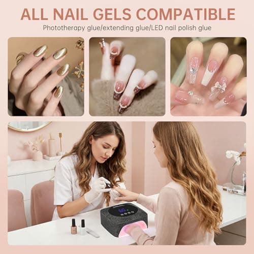 CHRISTINE SHELLY UV Nail Lamp 96W Rechargeable Gel Curing Lamp, Cordless Nail Dryer Gel Polish Light with Large LCD Display, with 3 Timer Setting Auto Sensor for Salon and Home (Black Diamond) - Thumbnail 3