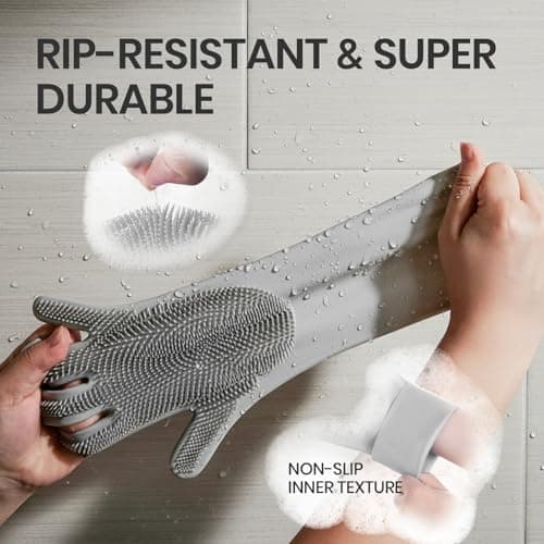 DELOMO Dog Washing Gloves with Comb: Soft and Gentle Silicone Pet Grooming Gloves - Bathing Scrubber Brush Mitt Grooming Shedding Fur Removal Massage for Dogs/Cats/Horse, Grey - Thumbnail 3