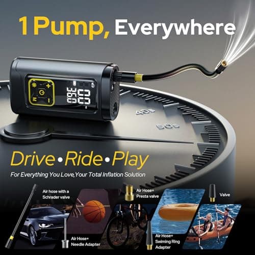 Philoent Tire Inflator Portable Air Compressor for Car Tires with Gauge, 150PSI Fast Bike Air Pump for Auto, Motorcycle, Bicycle, Balls, Digital Tire Pump with LED Light, Auto Shut-Off - Thumbnail 2