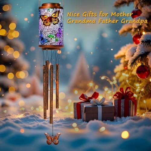 Butterfly Solar Wind Chimes for Outside, Garden Gifts for Mom, Solar Lanterns Outdoor Decor Lights for Balcony, Patio, Yard,Birthday Gifts for Women Grandma Dad (1Pack) - Thumbnail 6