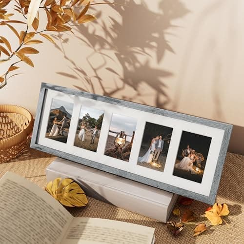 Vittanly 8x24 Collage Picture Frame, Displays 5Pcs 4x6 Pictures with Mat or 1Pcs 8x24 without Mat, Picture Frames Collage Wall Decor for Horizontal or Vertical Display, Grey, 1 Pack - Thumbnail 2