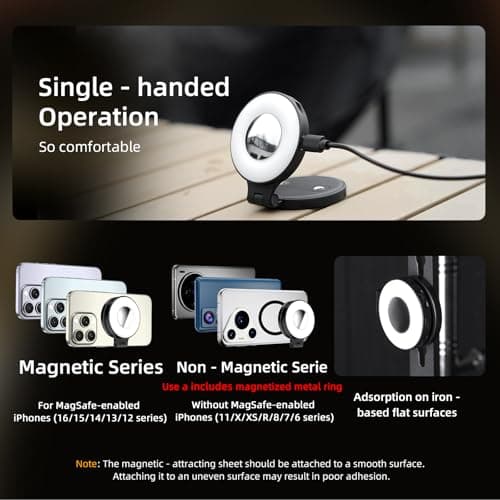 Flymile Magnetic Selfie Light for iPhone, LED Fill Ring Light for MagSafe with Adjustable, Compatible with Smartphone, for Selfies/Photography/TikTok/Video Conference, Portable & Rechargeable, White - Thumbnail 2