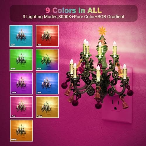 JandCase Night Lights Plug into Wall, 2 Pack Christmas RGB Pendant Night Light with Flame Effect,10 Color Changing Nightlight with180° Rotatable,Dimmable Plug in Night Light for Home Holiday Decor - Thumbnail 2