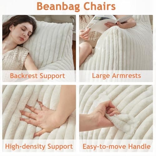 Giant Bean Bag Chairs for Adults with Filling Plush Fluffy Bean Bag Chairs for Teens with Armrests Comfy BeanBag Lazy Couch Sofa Chair for Bedroom Living Room Reading - Thumbnail 5