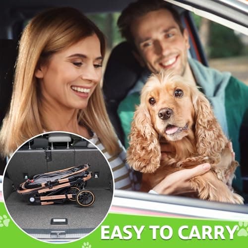 LENSEMUS Dog Stroller for Max 45 lbs Dogs - 3 in 1 Pet Stroller with Detachable Storage Basket 4 All-Terrain Rubber Wheels Pull Rod Durable Travel Carrier for Medium Dogs 2 Small Cats (Grey) - Thumbnail 5
