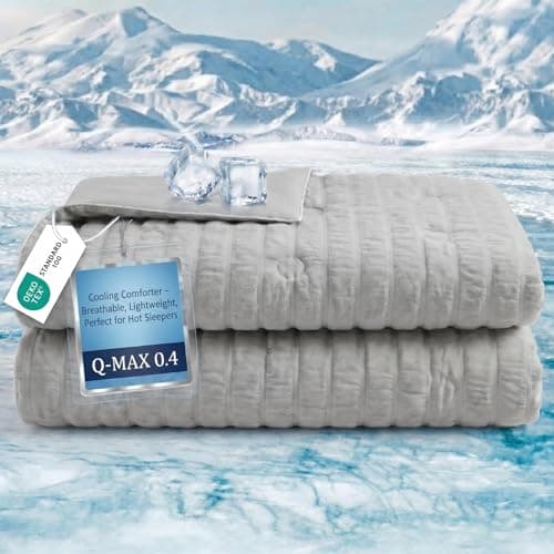 Cooling Comforter Queen Size 90"x90", Dual-Sided Seersucker & Q-Max>0.4 Cooling Blanket, Breathable Fabric for Hot Sleepers Night Sweats Menopause & Sensitive Skin, All Season Pet Friendly, Dark Grey - Image 1