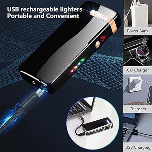RSBYE Electric Lighters Rechargeable USB Windproof Flame Lighter Plasma Arc Electronic Lighter with LED Battery Indication for Outdoors Camping, Candles, Incense Stick (Ice Black) - Thumbnail 6