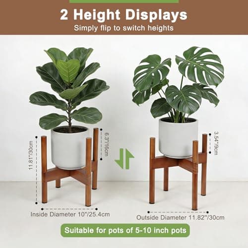Vigordream Plant Stand Indoor, Wood Plant Holder, Mid Century Modern Decor Tall Planter Stands, 2 Height Displays Corner Single Flower Stand for Balcony, Living Room,Garden Patio Fit 5-10 Inch Pots - Thumbnail 5