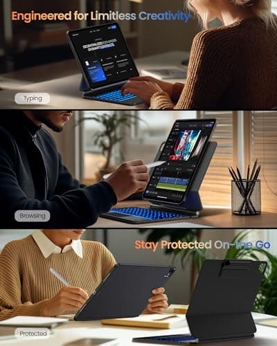 typecase Edge+ Keyboard Case for iPad Pro 13-inch (M5/M4) 2025/2024,Black Keyboard with Litchi Grain Protective Case,Portrait & Typing Modes,Built-in Trackpad,11-Color Backlight,Magnetic Stand - Thumbnail 3