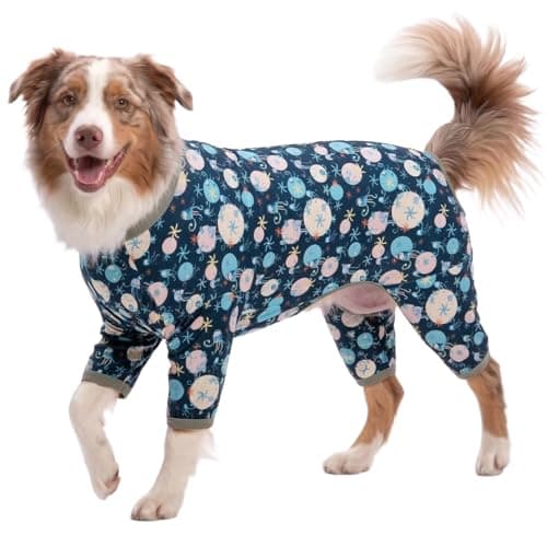 LovinPet Giant Dog Pajamas, Jellyfish and Starfish Deep Sea Print, Clothes for Dogs, Lightweight Pullover Large Puppy Pajamas, Large Breed Full Coverage Dog Jammies, Pet PJ's, 3XL - Image 1