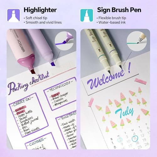 WRITECH Gel Ink Pens Journaling: Aurora Wonderland Pen Set, Gradient Barrels Black Ink Pens Pastel Highlighters Brush Markers, No Bleed Smooth Writing Drawing Gift for Friends 12ct - Thumbnail 6