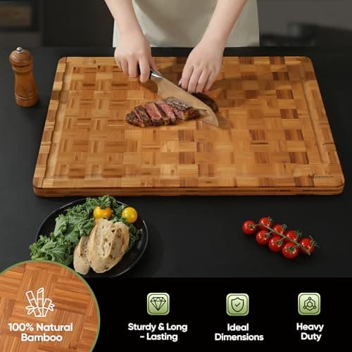 XXXLarge Bamboo Cutting Boards Charcuterie Board Best Non Toxic Large Butcher Block Heavy Duty Book Checkered Wood Cutting Boards for Kitchen Solid End Grain Wood Chopping Board - Thumbnail 6