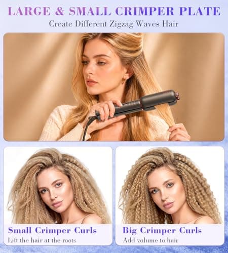 FMZ Flat Iron Hair Straightener Curler and Crimper, Professional 4 in 1 Hair Styling Irons for Straightening, Crimping, Curling, Dual Voltage, Auto Shut-Off, Small and Portable for Women Travel Home - Thumbnail 4