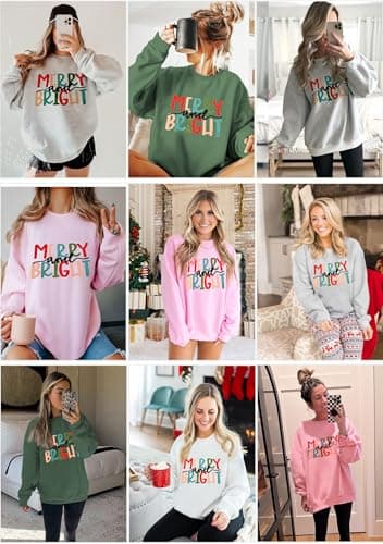 LETSEE Cute Christmas Sweatshirts for Women Merry And Bright Graphic Soft Fleece Plus Size Pullover Sweaters Winter Clothes, Apricot, XX-Large - Thumbnail 4