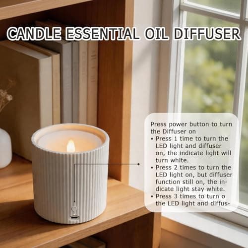 2 in 1 Waterless Essential Oil Diffuser and 3D Wick and Realistic Flame Candle,Flameless Candle Diffuser,USB Power Supply LED Candle Waterless Diffuser 12PCS Cotton Pads(No Rechargeable Battery) - Thumbnail 6
