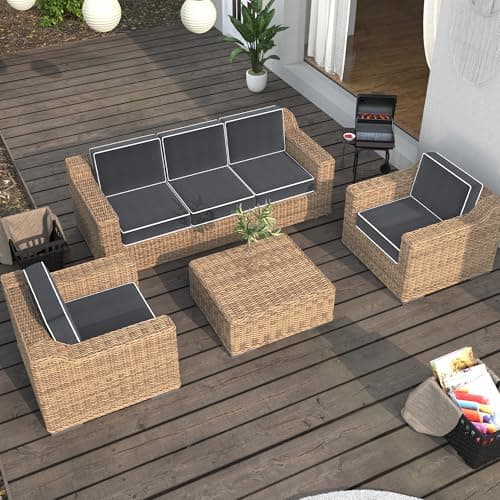 5" Thicker Outdoor Chair Cushions Set of 2 - 24x24 Inch Patio Chair Cushion for Outdoor Furniture w/Fade-Resistant Removable Cover Waterproof Deep Seat Patio Cushions w/Straps Handle for Couch, Grey - Thumbnail 6