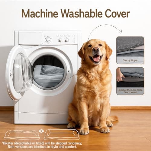 Comfort Expression Washable Orthopedic Large Dog Bed - Jumbo Large Dog Bed with Removable & Waterproof Cover Soft Pet Couch with Foam Support for Big Size Dogs with Bolster, 45x35 - Thumbnail 5
