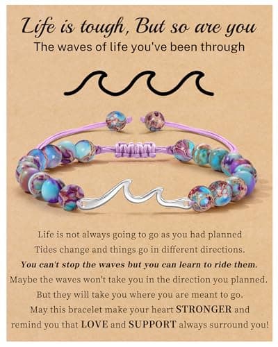 Inspirational Gifts for Women, Wave Bracelets for Women Birthday Gifts Encouragement Inspirational Bracelets Jasper Natural Stone Bead Bracelet Life is tough Spiritual Gifts Jewelry - Image 1