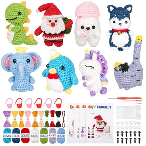8Pcs Crochet Kit for Beginners, 2026 Great Christmas Gift for Crochet Lovers, DIY Craft for Adults and Kids, Crocheting Animal Kits with Step by Step Videos, Yarn, Crochet Hook, Birthday Holiday Gift - Image 1