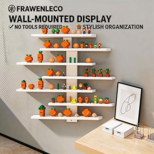 FRAWENLECO No Drill Floating Shelf for Wall, 7-Tier Wall Mounted Organizer, Damage-Free Display Shelf for Collectibles, Figures, Bathroom Kitchen Storage, White - Thumbnail 5