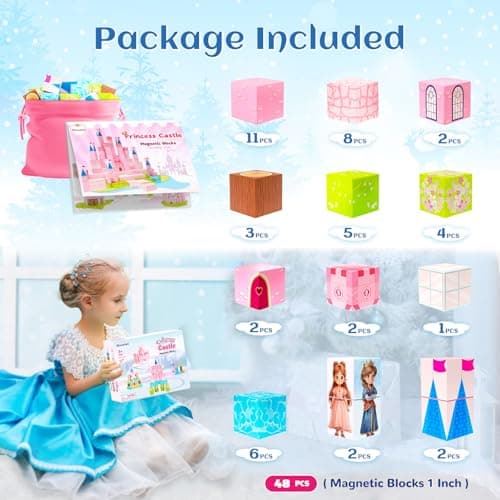 Hiwawind Updated Princess Magnetic Blocks for Girls, Princess Castle Magnetic Building Toys, STEM Montessori Sensory Toys for Toddlers 3-4 5-6 7-8, Creative Birthday Gifts for 3+ Year Old Girl - Thumbnail 5