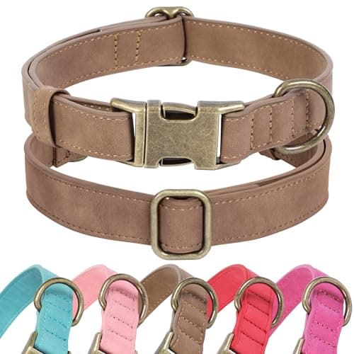 Jumpress Soft Leather Dog Collar for Small Medium Large Dogs, Heavy Duty Dog Collar Leather with Quick Release Metal Buckle, Durable & Adjustable for Medium Dogs Walking (Brown, M) - Image 1