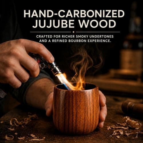 Lotnafee 2 Pack Charred Wooden Whiskey Glasses – Bourbon Tumblers for Men with Burnt Interior – Old Fashioned Cocktail Cups – Gifts for Dad, Men, Brother, or Whiskey Lovers - Thumbnail 6