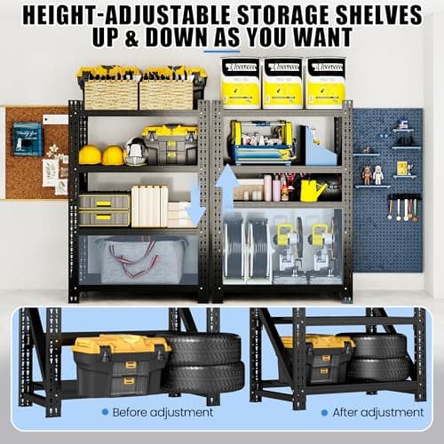 BIZOEIRON Heavy Duty Garage Storage Shelves, 48" Wide Metal Garage Shelving Units, 4-Tier Large Industrial Shelving for Shop Warehouse Basement Factory, 3000LBS Capacity, 48" W x 24" D x 69" H - Thumbnail 5