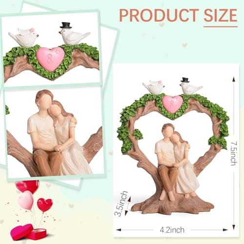 Vofstand 8 th for Couple - Wedding Anniversary Figurine Gifts for Wife Her Girlfriend, Couple on Heart-Shaped Tree with Doves Resin Statue Romantic Gift for Valentine's Day Anniversarys - Thumbnail 5
