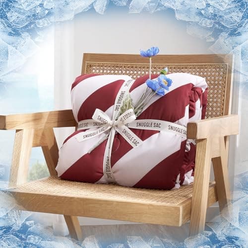 Snuggle Sac Mediterranean Stripe Cooling Comforter Twin Size Set, Q-Max ＞0.45 Cooling Blanket for Hot Sleepers & Night Sweats, Double-Sided Lightweight Breathable Summer Quilt, 68x90 Wine - Thumbnail 3