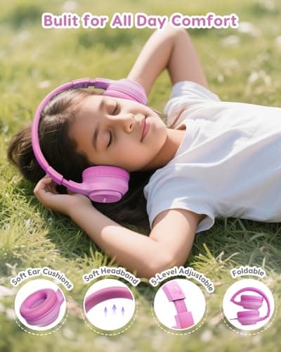awatrue USB-C Kids Headphones, 74/85/94dB Volume Limiter, Foldable Wired Over Ear Headphones for Travel, Toddler Headphones for School, Travel, iPad, Tablet, Pink Gradient - Thumbnail 5
