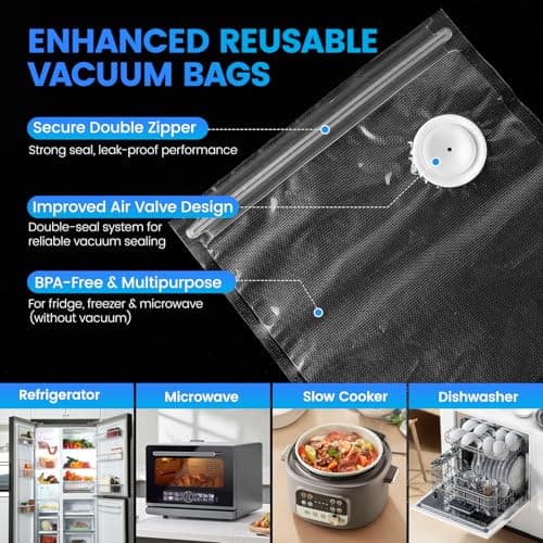 Gikxki Vacuum Sealer for Food with Visible Tank, Handheld Vacuum Sealer Machine with 30 Reusable Bags for 5X Longer Freshness, Wireless & Portable, White - Thumbnail 5