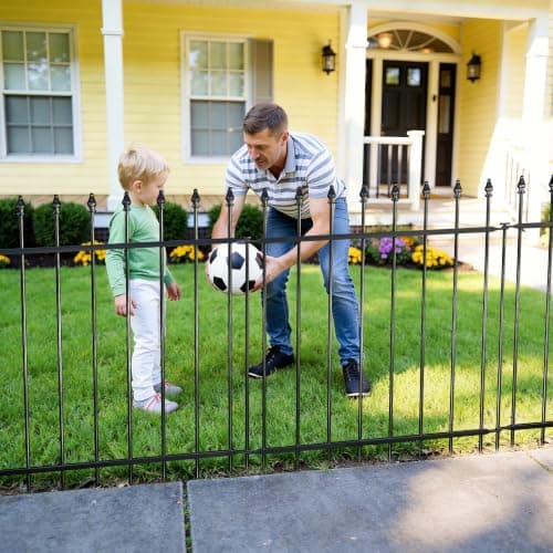 Decorative Metal Garden Fence，(12 Panels+ 13 Posts), 24 ft(W) x 24 in(H), High Metal Border Fence, Classic Roman Column Decoration, Garden and Lawn Landscape Fence, Black Animal Fence - Thumbnail 5