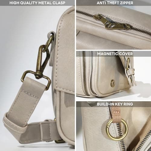 buyborgood Women‘s Anti Theft RFID Blocking Small Vegan Leather Crossbody Bag Travel Purse With Built In Wallet Messenger Bag, Vintage Gray - Thumbnail 6