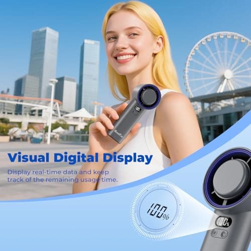 HandFan 5200mAh High Speed Handheld Turbo Fan, 13000 RPM Powerful Cooling Ice Fan, Portable Mini Fans Rechargeable, 100 Speeds Adjustable, for Summer Beach Travel Concerts, Gifts for Women(Gray) - Thumbnail 6