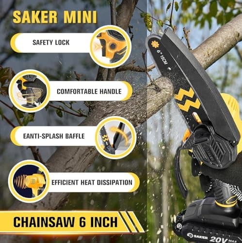Saker Mini Chainsaw Cordless 6-Inch-Switch Security Lock-Cordless Power Chain Saws-Handheld Small Chainsaw for Cutting Wood Trimming and Woodworking- Mini Chain Saw Cordless with 1 Battery - Thumbnail 4
