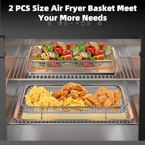 Air Fryer Basket for Oven, 2 Set Air Fryer Tray and Pan with 60PCS Parchment Papers, YEPATER Stainless Steel Air Fryer Pan and Crisper Tray for for Baking Grilling Cooking and Frying - Thumbnail 6