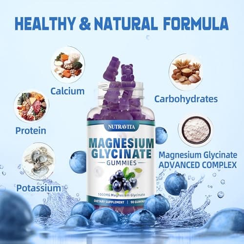 Magnesium Glycinate Gummies 1000mg with Magnesium L-Threonate,Chelated Magnesium Potassium Complex Supplement with VitD, B6, CoQ10, Calcium,Supports for Memory, Calm, Mood - 90 Gummies Blueberry - Thumbnail 2
