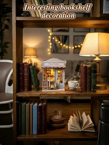 Book Nook Kit - DIY Miniature House Bakery Patisserie Dollhouse Kit for Adults and Teens, Booknook Tiny House Bakery Shop Bookshelf Decor 3D Wooden Puzzle, Gifts for Family, Friends (with Glue) - Thumbnail 2