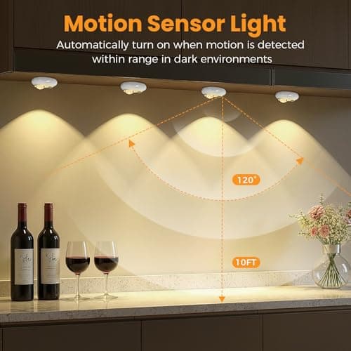 GLARESBOT Motion Sensor Puck Lights 4 Pack, USB-C Rechargeable Under Cabinet Lights, 3 Color Temperatures Dimmable Magnetic Closet Lights for Kitchen Cabinets, Pantry, Shelf, Drawer, White - Thumbnail 2